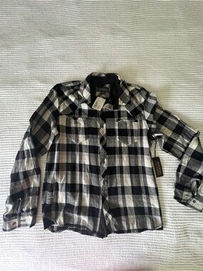 Rogues Gallery Black & White Plaid Shirt Long Sleeve Skinny Flannel Size L NWT
